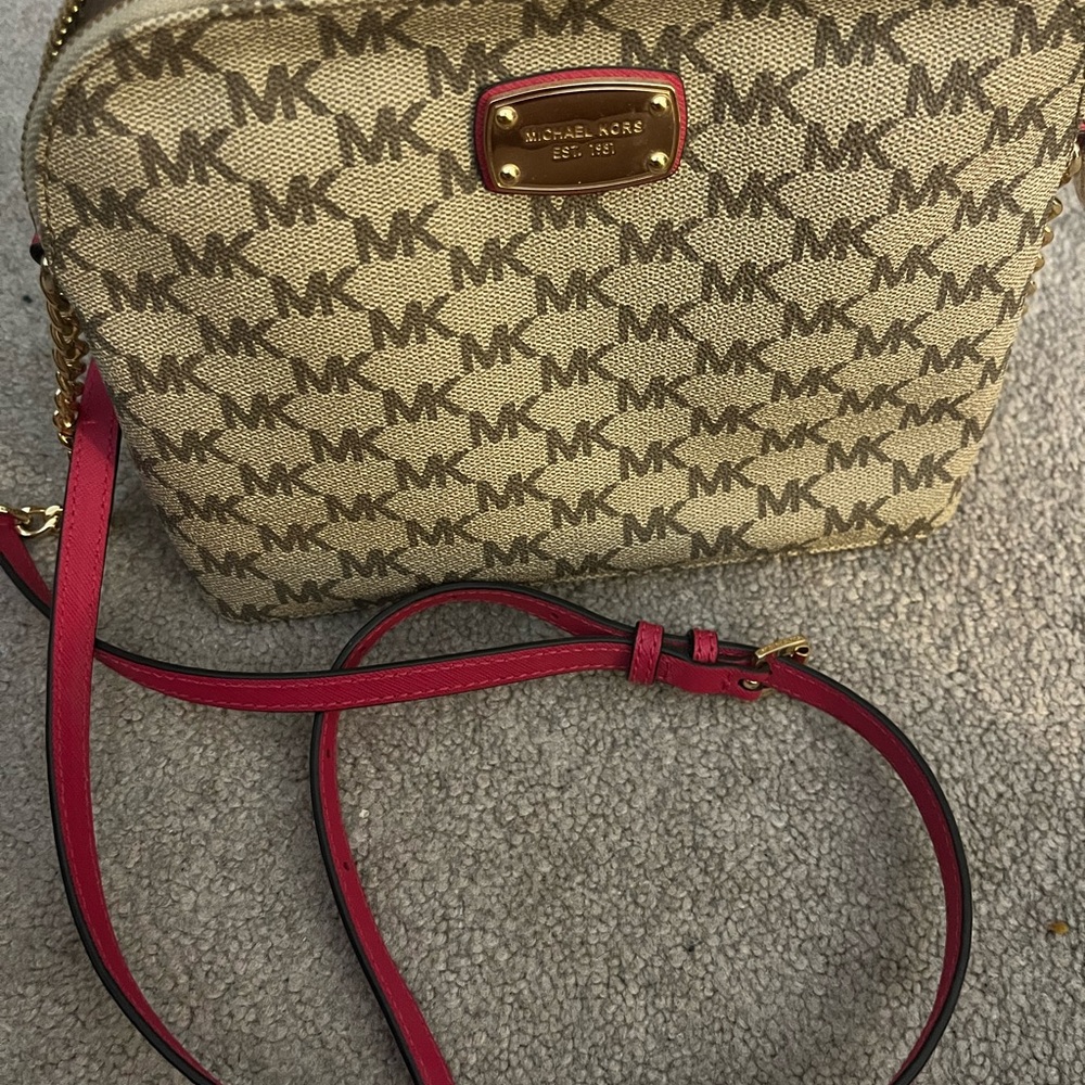 Michael Kors Tan and Red Crossbody Bag